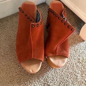 Dingo Orange Suede Heels with Lace-Up Detail